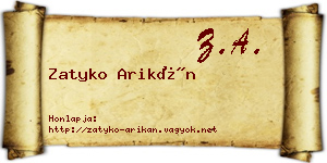 Zatyko Arikán névjegykártya